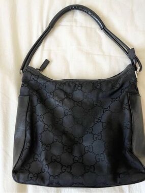 Original Vintage Gucci Black Monogram Shoulder Hobo